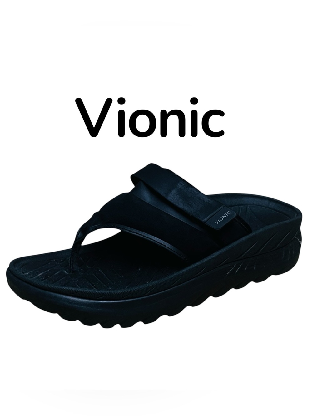 Vionic Restore Il Thongs Adjustable Flip-Flop Recovery Black Sandals Sz 8